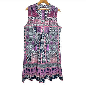 Lola Australia Women’s L Boho Luna Sleeveless Tie-Neck Cotton Midi Dress